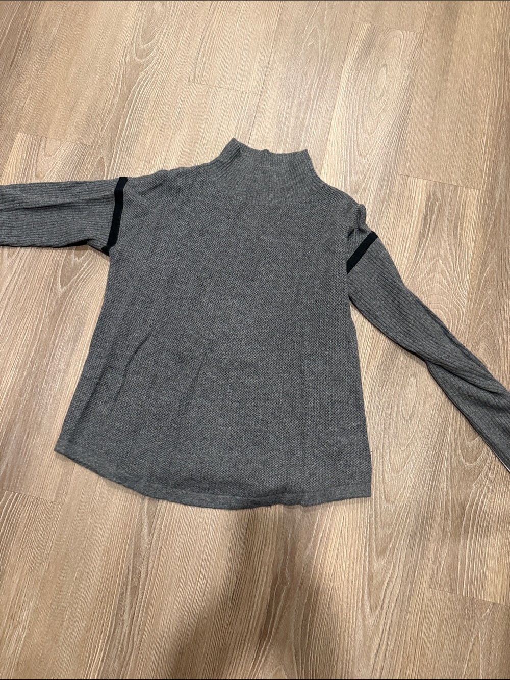 Lisa Todd Gray Mock Neck Sweater with Black Trim